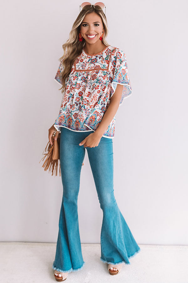 Sunny Days In Santorini Floral Top in Ivory Image - 3