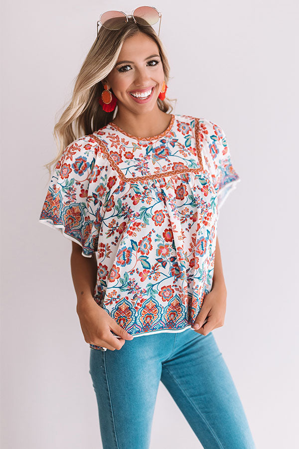 Sunny Days In Santorini Floral Top in Ivory Image - 2