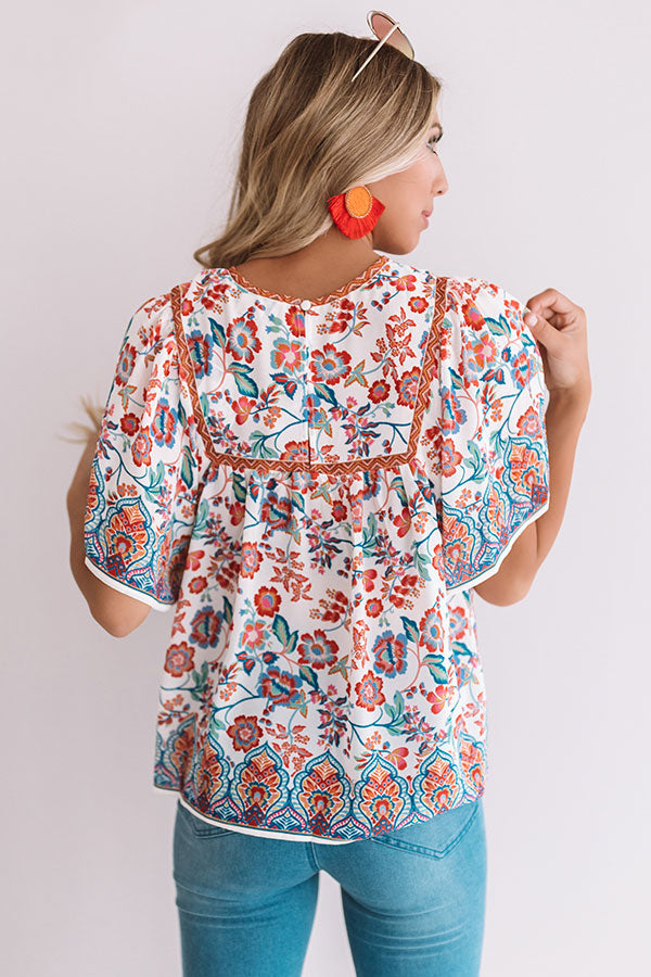 Sunny Days In Santorini Floral Top in Ivory Image - 5