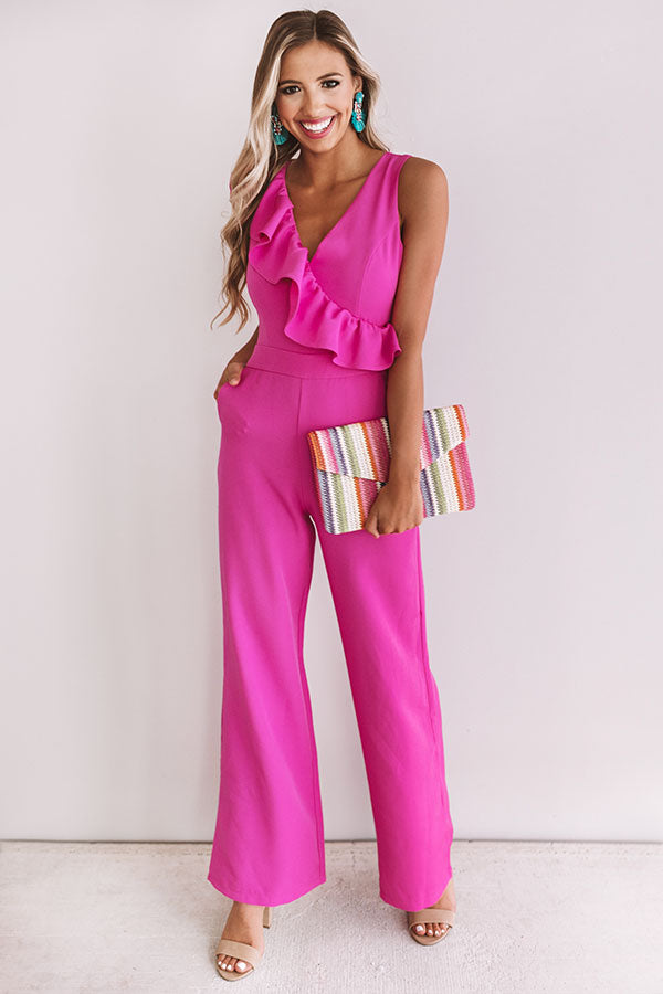 Better On The Red Carpet Ruffle Jumpsuit In Fuchsia Image - 2