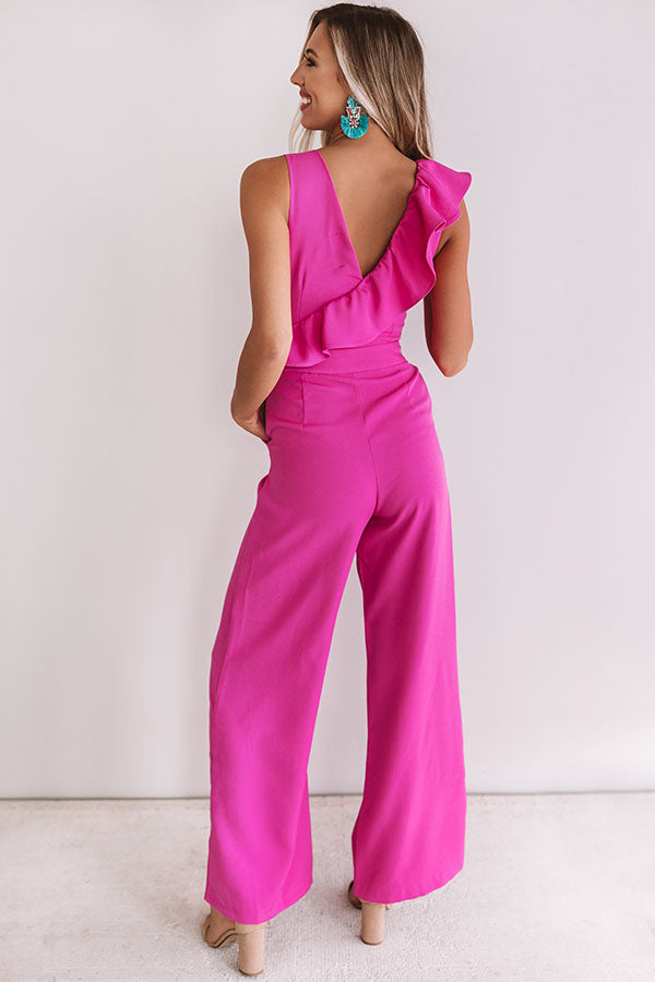 Better On The Red Carpet Ruffle Jumpsuit In Fuchsia Image - 5