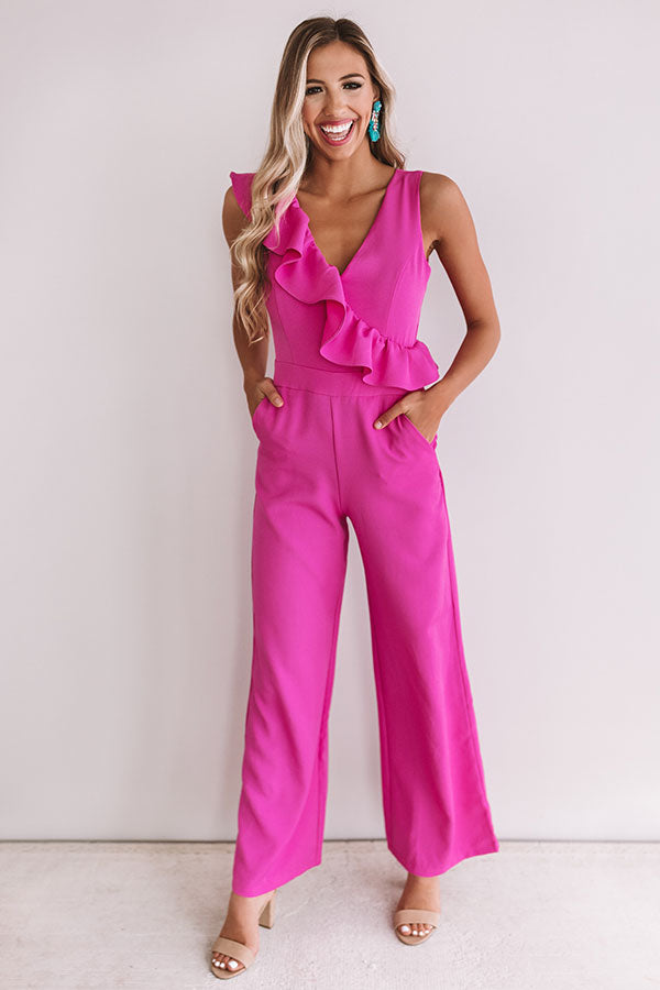 Better On The Red Carpet Ruffle Jumpsuit In Fuchsia Image - 4