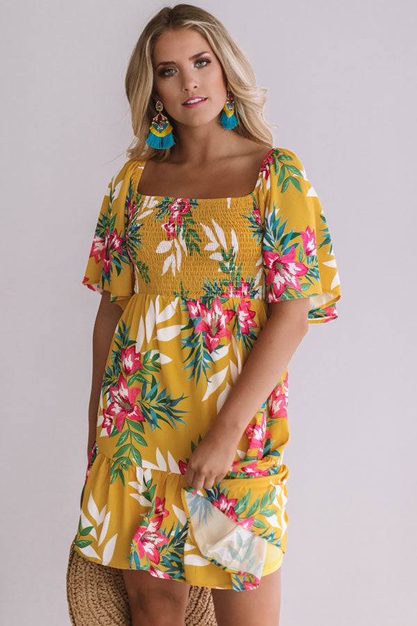 Cocktails On The Beach Smocked Dress In Marigold Image - 2