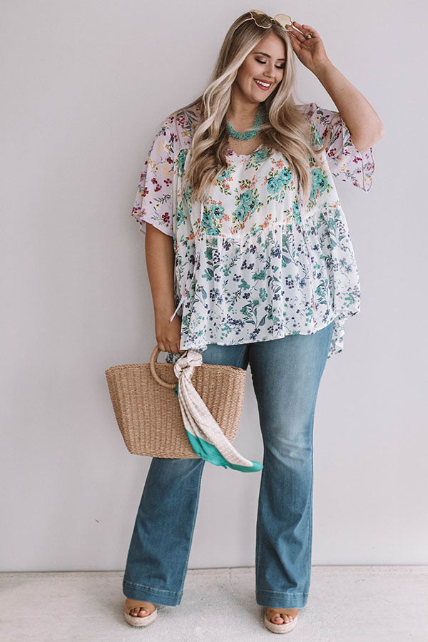 Champagne and Chiffon Floral Top in Ivory Curves Image - 1