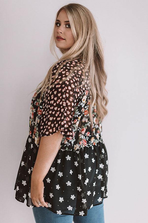 Champagne and Chiffon Floral Top in Black Curves Image - 5