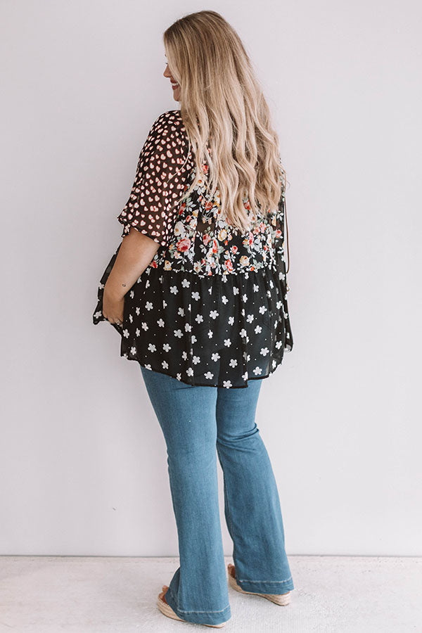 Champagne and Chiffon Floral Top in Black Curves Image - 4