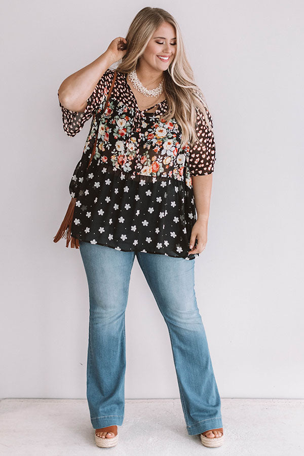 Champagne and Chiffon Floral Top in Black Curves Image - 1