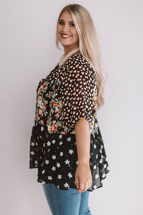 Champagne and Chiffon Floral Top in Black Curves Image - 3