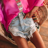 Baja Babe Distressed High Waist Shorts In Light Wash Image - 1