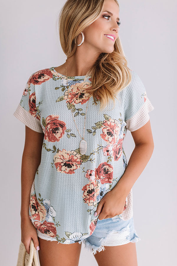 Floral Feels Waffle Knit Top in Light Limpet Shell Image - 4