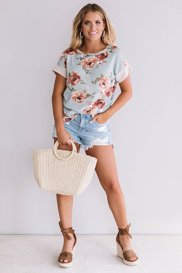 Floral Feels Waffle Knit Top in Light Limpet Shell Image - 1