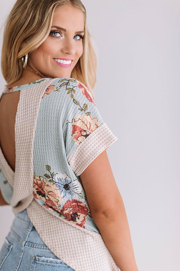 Floral Feels Waffle Knit Top in Light Limpet Shell Image - 3