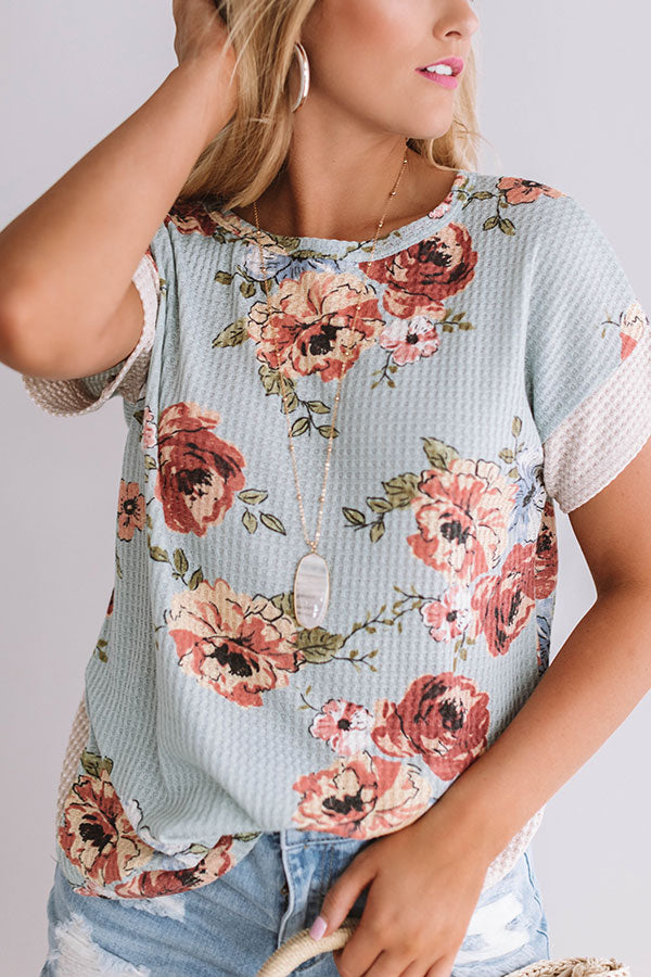 Floral Feels Waffle Knit Top in Light Limpet Shell Image - 2