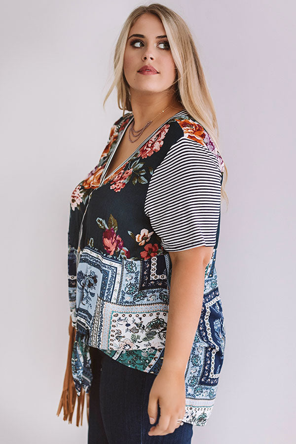 Sunset Sangrias Tie Top in Teal Curves Image - 3