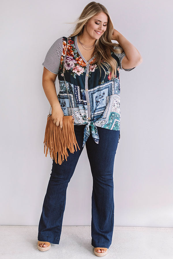 Sunset Sangrias Tie Top in Teal Curves Image - 1
