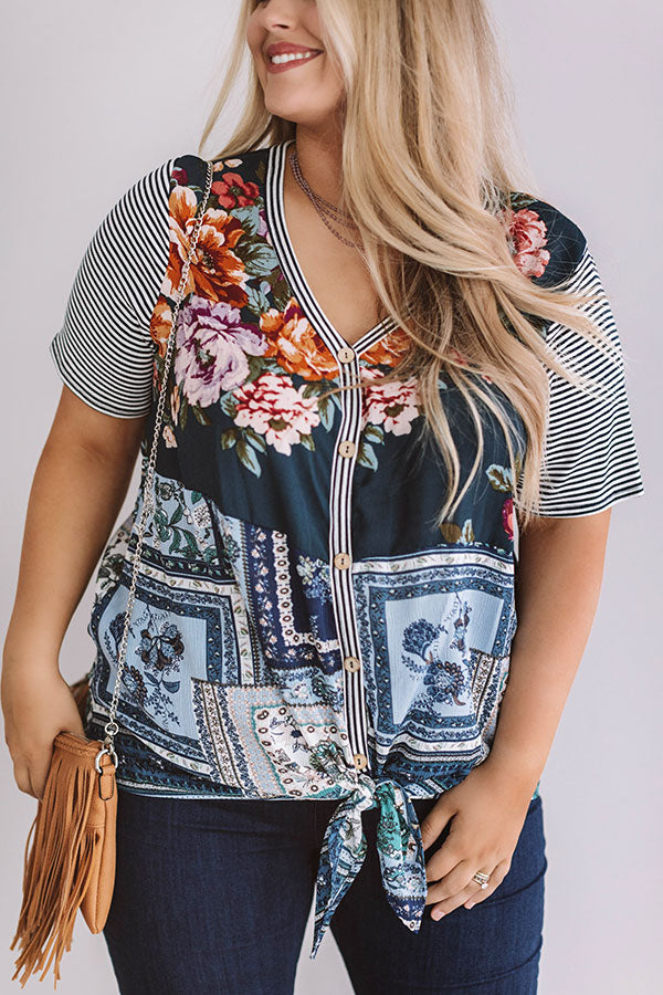 Sunset Sangrias Tie Top in Teal Curves Image - 2