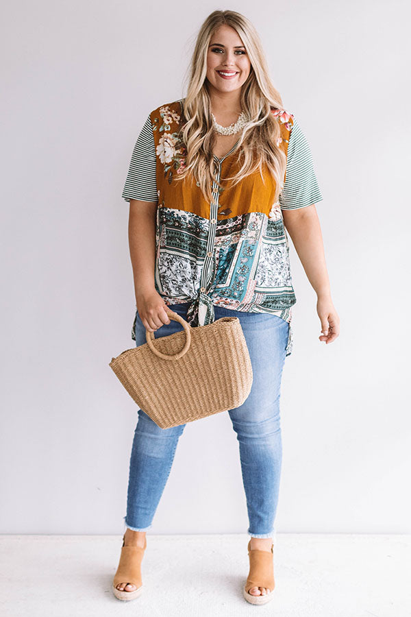 Sunset Sangrias Tie Top in Mustard Curves Image - 1