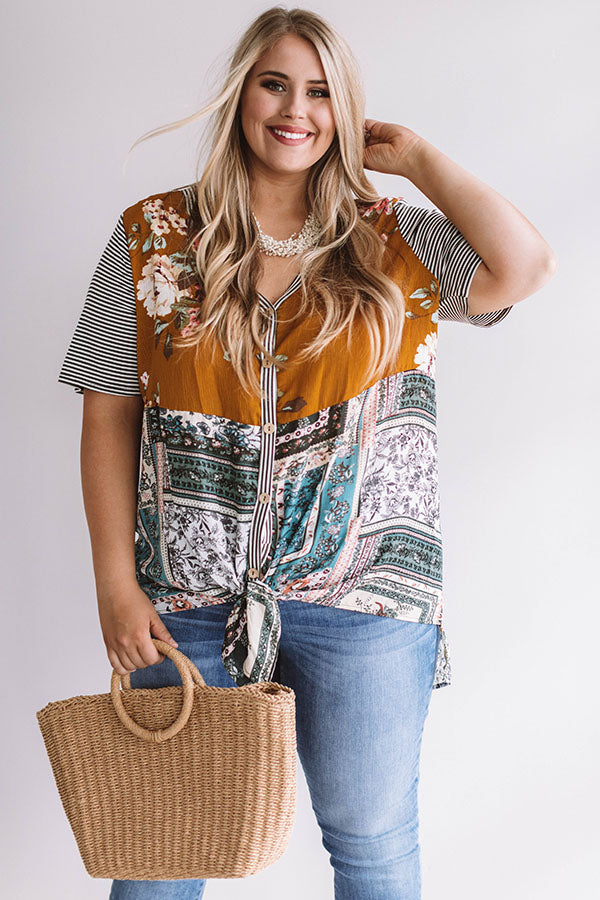 Sunset Sangrias Tie Top in Mustard Curves Image - 2