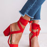 The Parker Faux Suede Lace Up Heel In Scarlet Image - 1