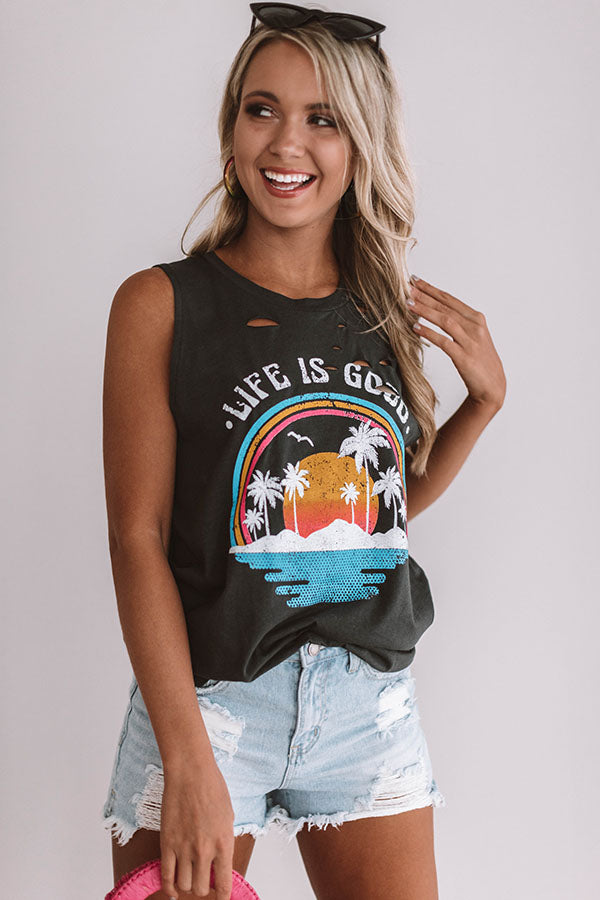 Life Is Good Distressed Boyfriend Tank Image - 2