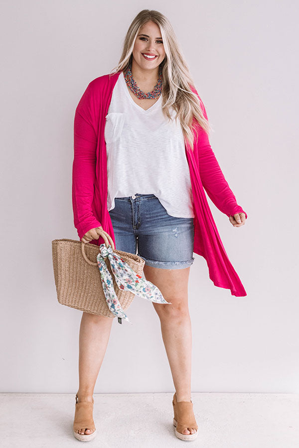 Layover In London Cardigan in Hot Pink Curves Image - 1