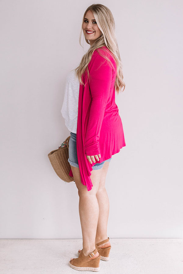 Layover In London Cardigan in Hot Pink Curves Image - 3