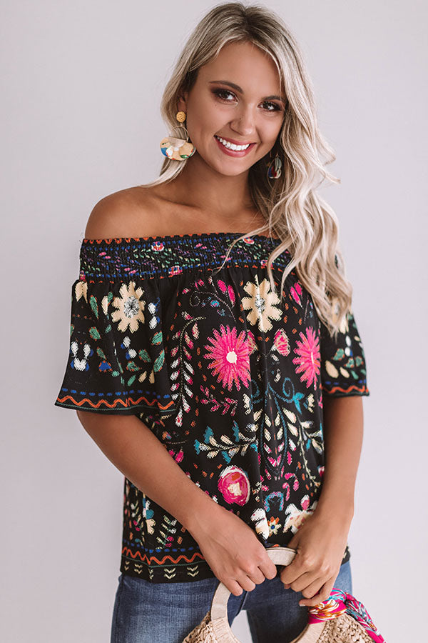 Mojitos In Mexico Floral Shift Top in Black • Impressions Online Boutique