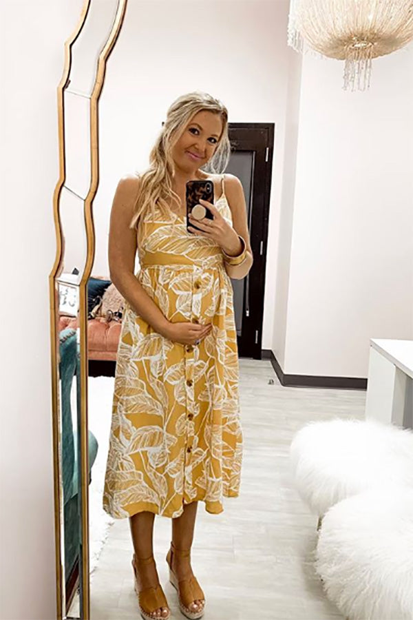 Tulum Sunset Button Down Midi in Marigold Image - 5