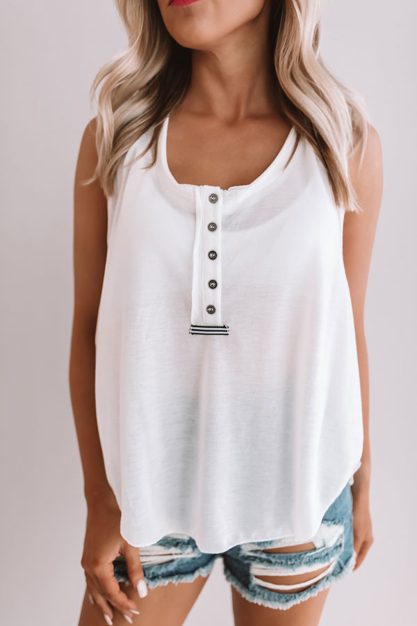 Make Your Own Luck Henley Tank In White Image - 3