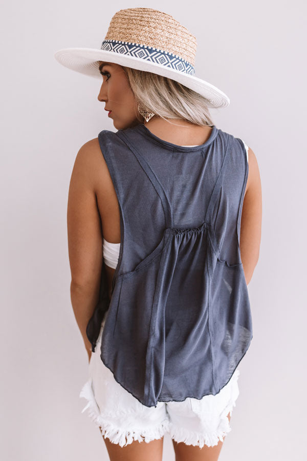 Make Your Own Luck Henley Tank In Navy Image - 4