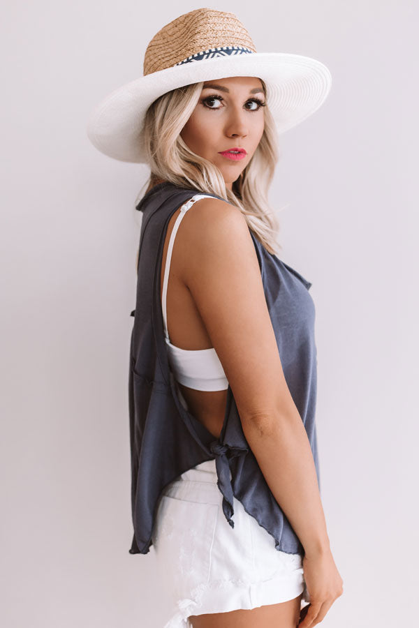 Make Your Own Luck Henley Tank In Navy Image - 3