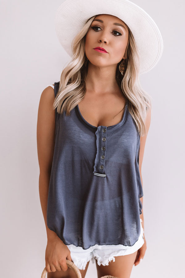 Make Your Own Luck Henley Tank In Navy Image - 2