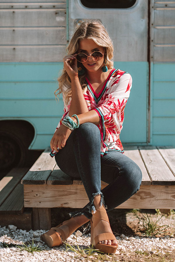 Palms Away Top in Scarlet Image - 3