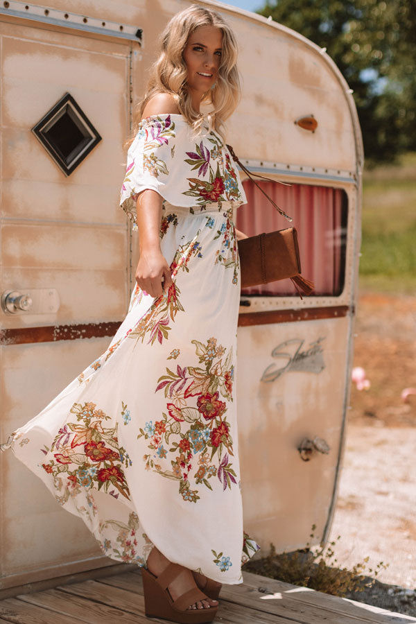 First Class to Cancun Off Shoulder Maxi In Ivory Image - 2