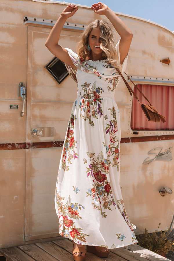 First Class to Cancun Off Shoulder Maxi In Ivory Image - 4