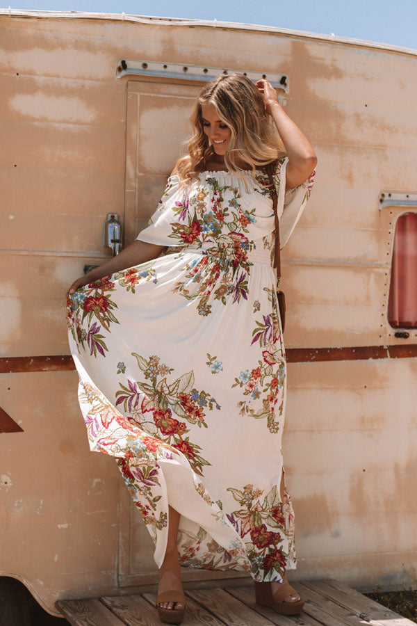 First Class to Cancun Off Shoulder Maxi In Ivory Image - 1