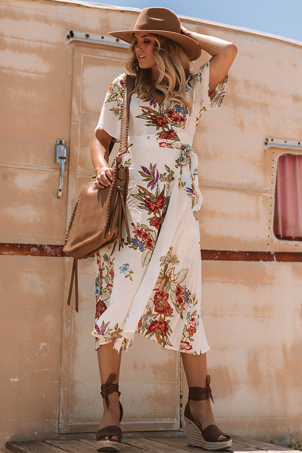 Palm Tree Party Wrap Midi In Cream Image - 4