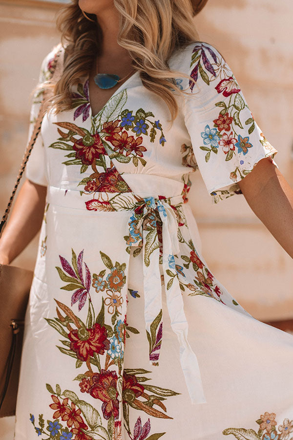 Palm Tree Party Wrap Midi In Cream Image - 2