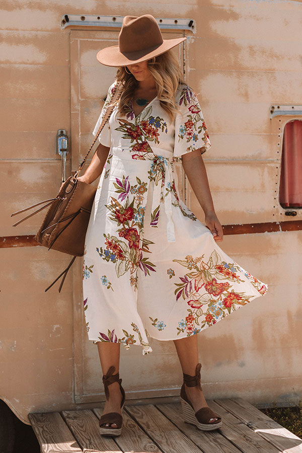 Palm Tree Party Wrap Midi In Cream Image - 1