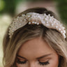 Sweet Pearl Velvet Headband In Champagne Image - 1