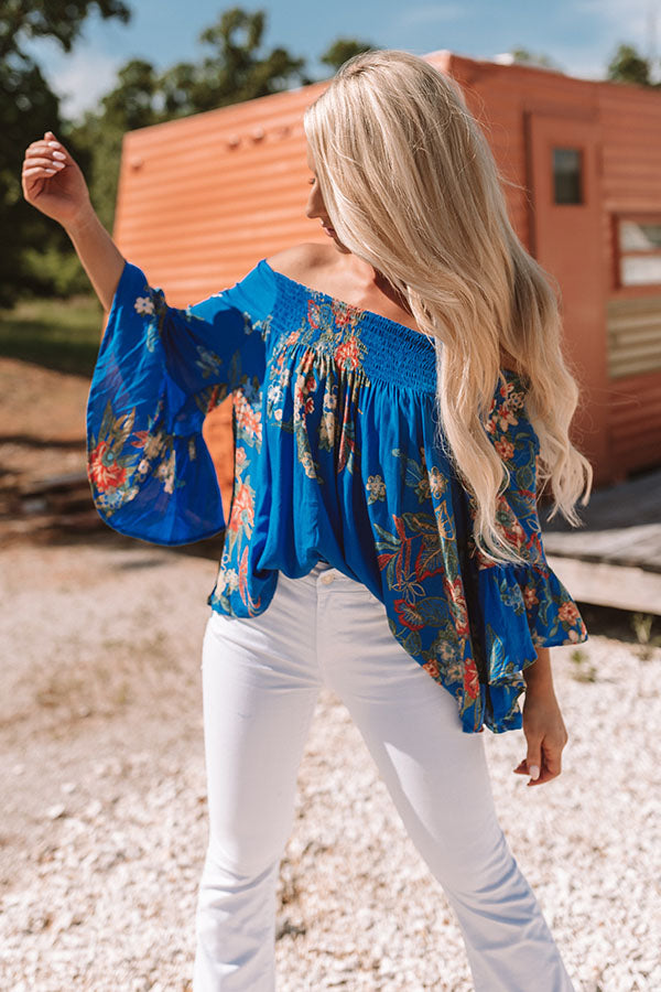 First Class To Cancun Off Shoulder Top In Royal Blue Image - 1