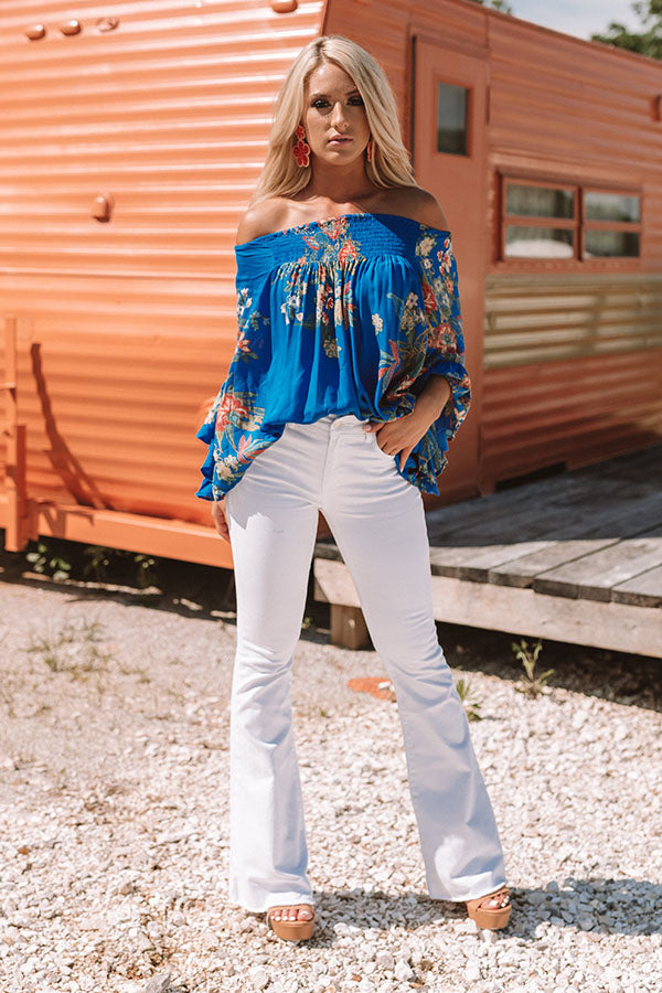 First Class To Cancun Off Shoulder Top In Royal Blue Image - 3