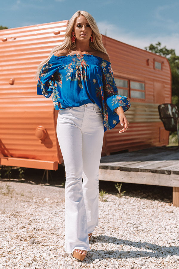 First Class To Cancun Off Shoulder Top In Royal Blue Image - 5