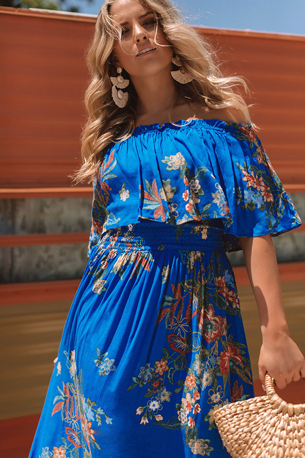 First Class To Cancun Off Shoulder Maxi In Royal Blue Image - 1