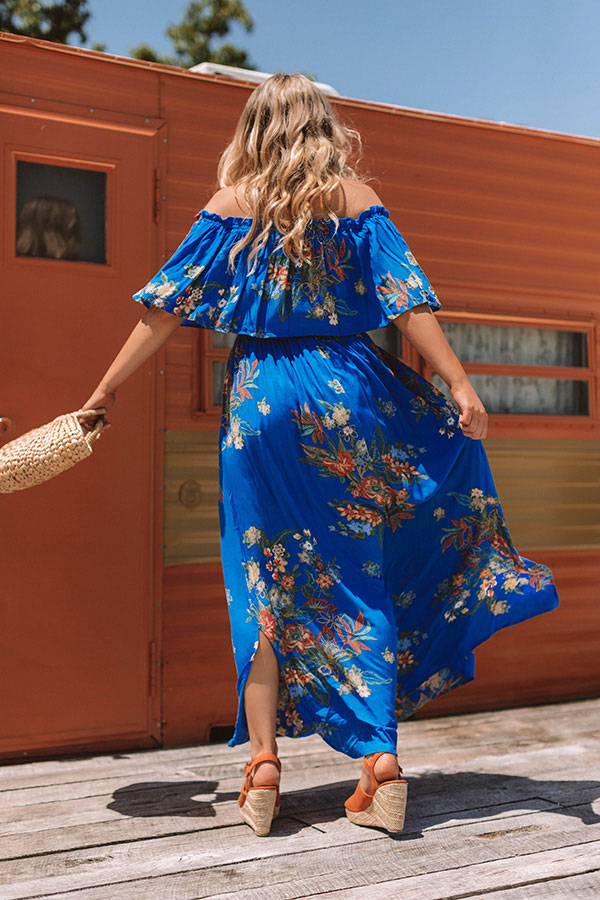 First Class To Cancun Off Shoulder Maxi In Royal Blue Image - 3