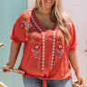 Casual Crush Embroidered Tie Top In Scarlet  Curves Image - 1