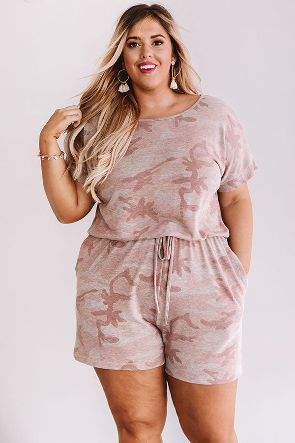 All Caught Up Camo Romper In Blush Curves Image - 3