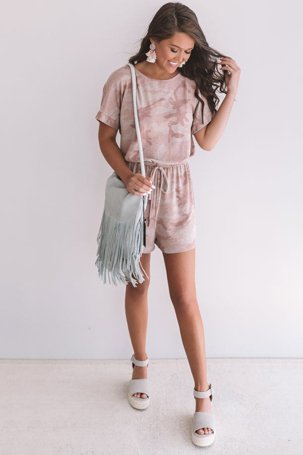 All Caught Up Camo Romper In Blush Image - 2
