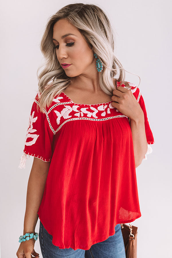 Oh Cabana Boy Embroidered Shift Top In Red • Impressions Online Boutique