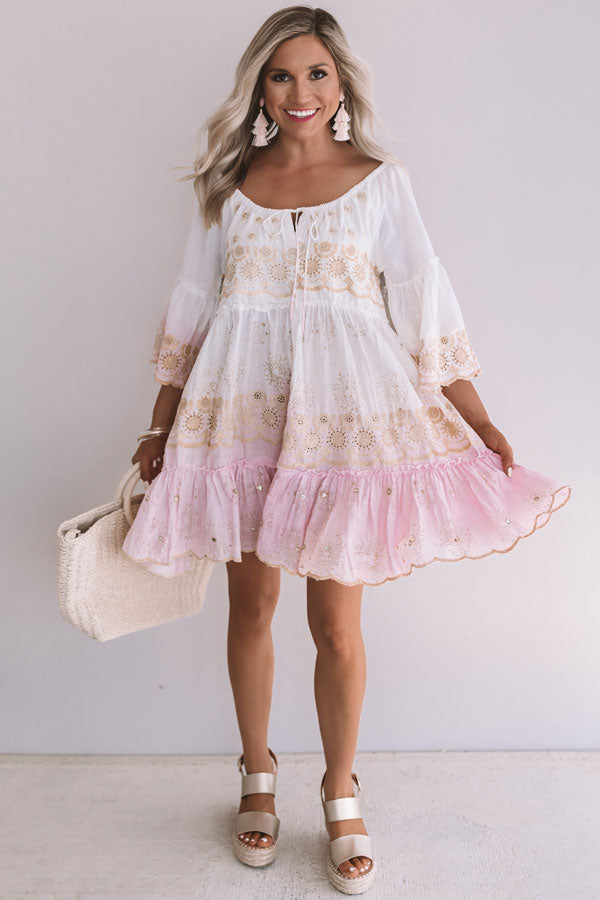 Graceful Gathering Babydoll Eyelet Dress Image - 2